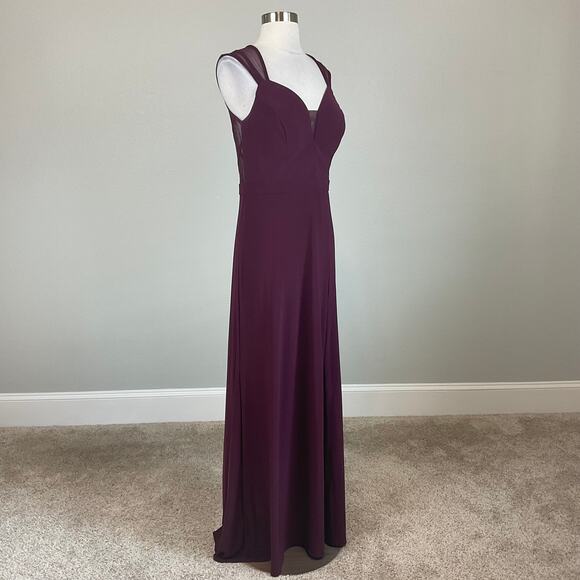 Burgundy Red Backless A-Line Evening Gown Size 8 Nightway Thigh Slit Formal - Picture 3 of 12